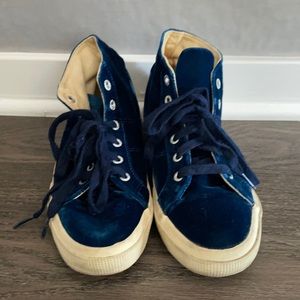 Superga x The Man Repeller Blue Velvet High Top Sneakers